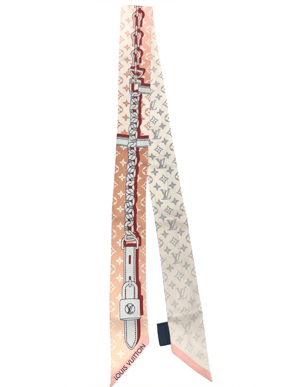 ✨🛍️ Louis Vuitton Pink, White, & Grey Silk Ultimate Monogram Bandeau BB Twilly